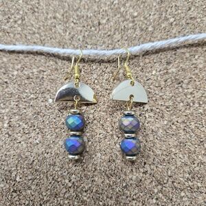 Elegant Gold and Iridescent Beaded Earrings